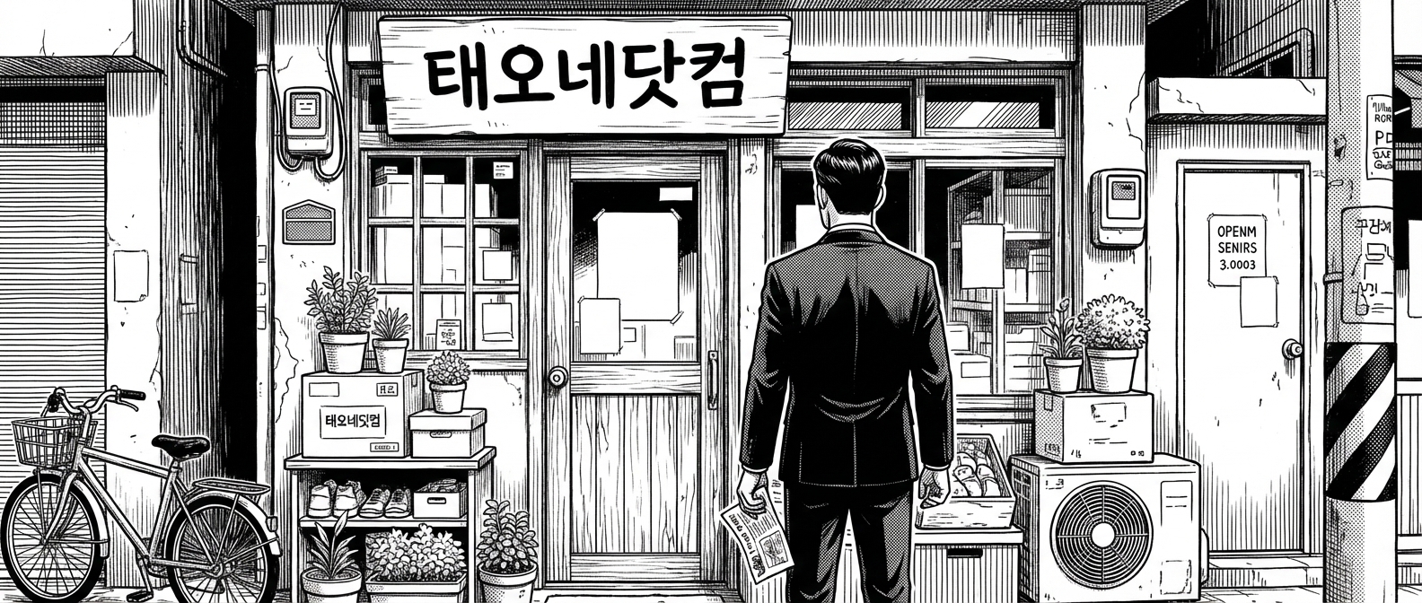 태오네닷컴 가게 앞에 선 손님