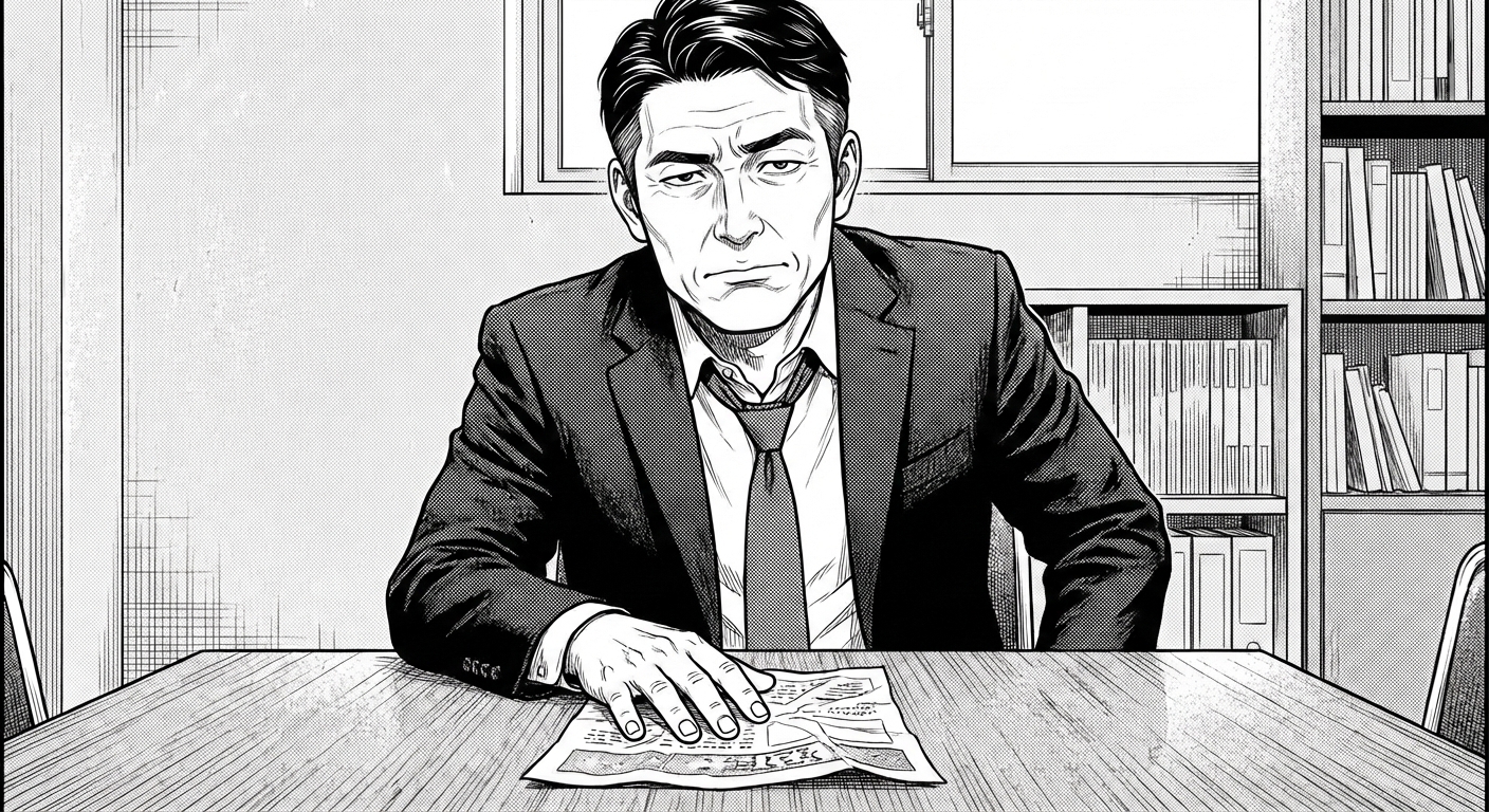 손님이 전단지를 놓으며 의심하는 표정